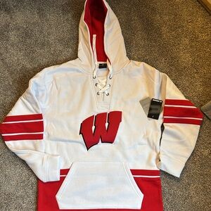 Wisconsin Badgers Red and White Hockey Hoodie - Brand New with Tags